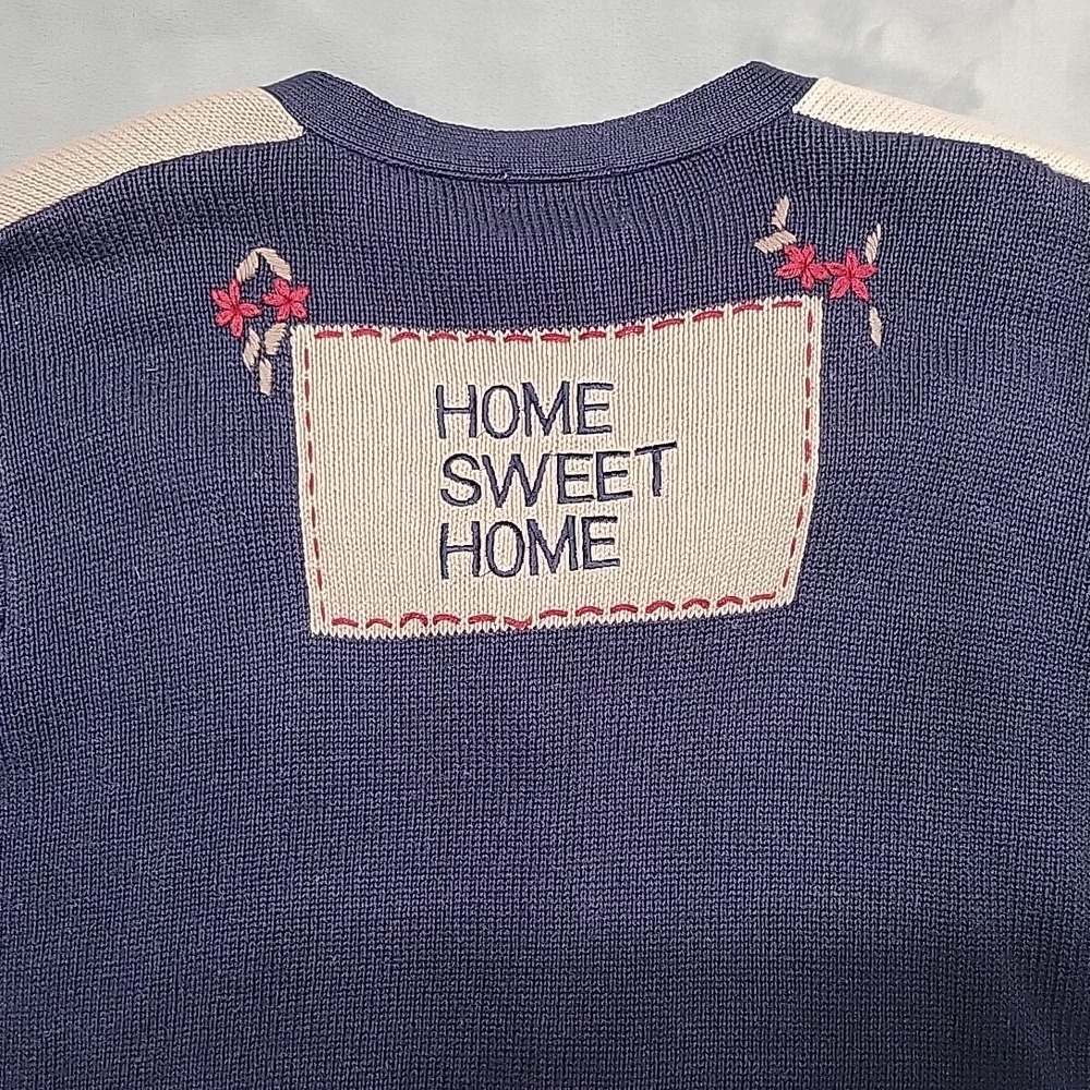 Christopher & Banks Sweater Womens L Blue Cardigan Home Sweet Home House Novelty - Picture 7 of 8